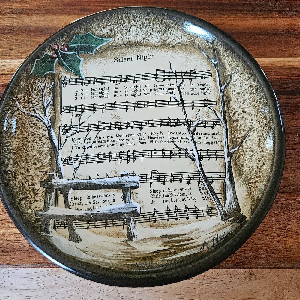 unique plate with sheet music silent night food safe for cookies or to hang